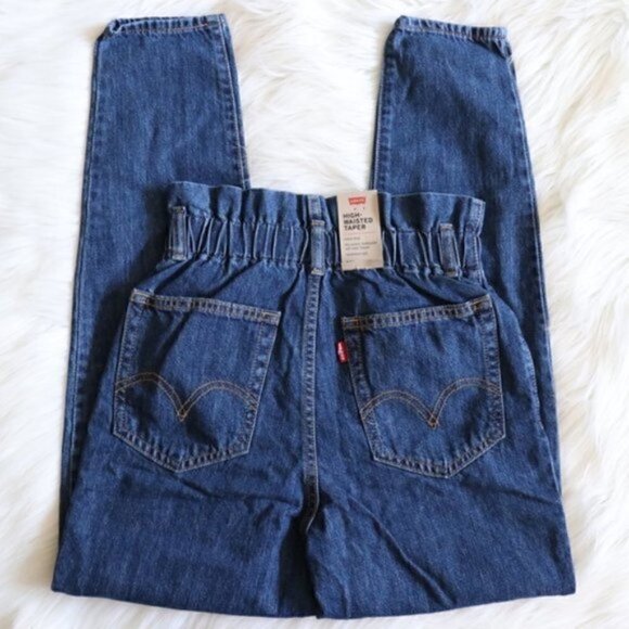 NWT Levi’s Jeans Denim High Waisted Hipster Blue Dark Wash Paperbag Size 24 - Picture 5 of 9